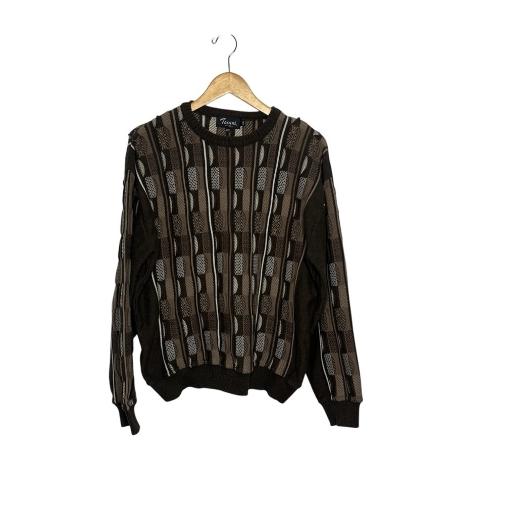 Tosani Canada Men's Size Large Brown Vintage Cotton Textured Pullover Sweater